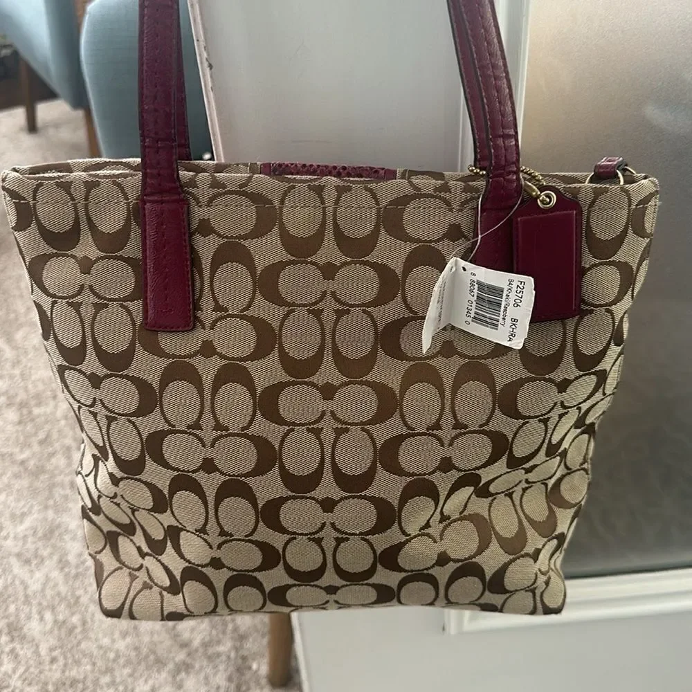 Coach Signature Python Raspberry Stripe Tote Bag - Picture 4 of 10